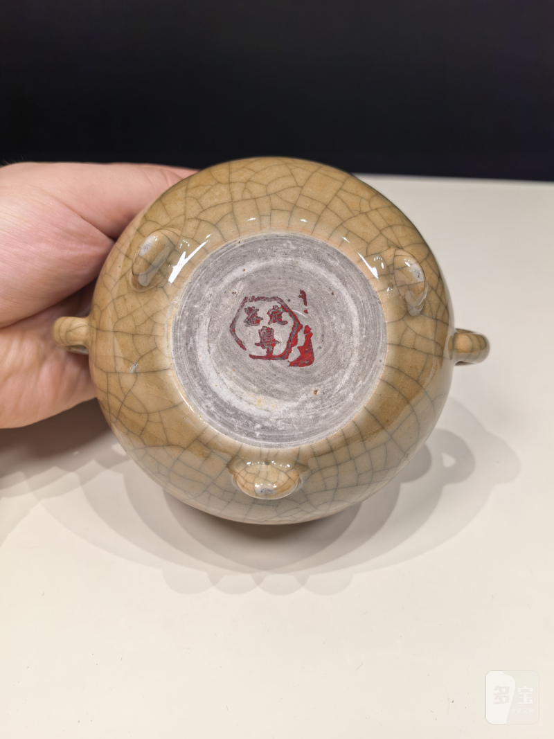 清乾隆 仿哥釉双耳炉 - 图8